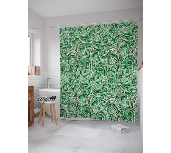 Штора (занавеска) для ванной JoyArty "Чудесные завитки" из сатена, 180х200 см с крючками, sc_12192 1