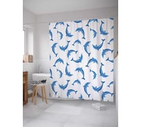 Штора (занавеска) для ванной JoyArty "Дельфиньи кувырки" из сатена, 180х200 см с крючками, sc_11857