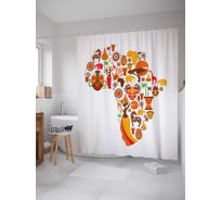 Штора (занавеска) для ванной JoyArty "Креативная Африка" из сатена, 180х200 см с крючками, sc_17553