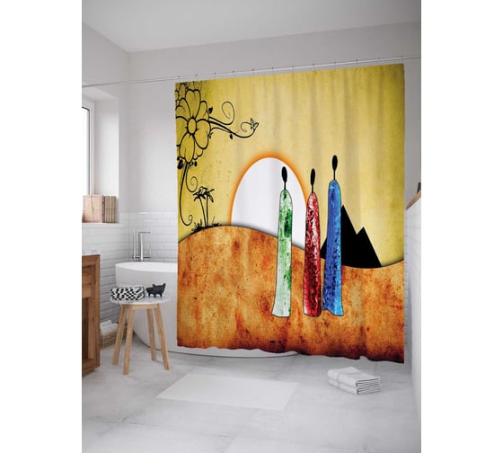 Штора (занавеска) для ванной JoyArty "Наблюдатели заката" из сатена, 180х200 см с крючками, sc_17558 1