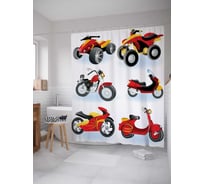 Штора (занавеска) для ванной JoyArty "Вариации мотоциклов" из сатена, 180х200 см с крючками, sc_17783
