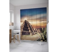 Штора (занавеска) для ванной JoyArty "Ацтекские гробницы" из сатена, 180х200 см с крючками, sc_10649