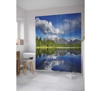 Штора (занавеска) для ванной JoyArty "Горное отражение у леса" из сатена, 180х200 см с крючками, sc_10290