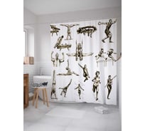 Штора (занавеска) для ванной JoyArty "Атлетические фигуры" из сатена, 180х200 см с крючками, sc_17507