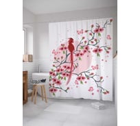 Штора (занавеска) для ванной JoyArty "Огненный попугай" из сатена, 180х200 см с крючками, sc_17872
