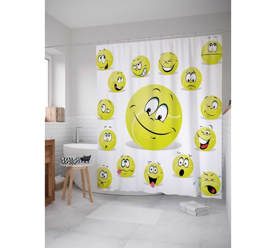 Штора (занавеска) для ванной JoyArty "Эмоциональные мячи" из сатена, 180х200 см с крючками, sc_11504