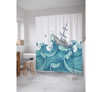 Штора (занавеска) для ванной JoyArty "Корабль попал в шторм" из сатена, 180х200 см с крючками, sc_17808