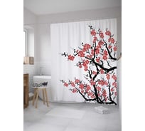 Штора (занавеска) для ванной JoyArty "Цветущая сакура" из сатена, 180х200 см с крючками, sc_12170