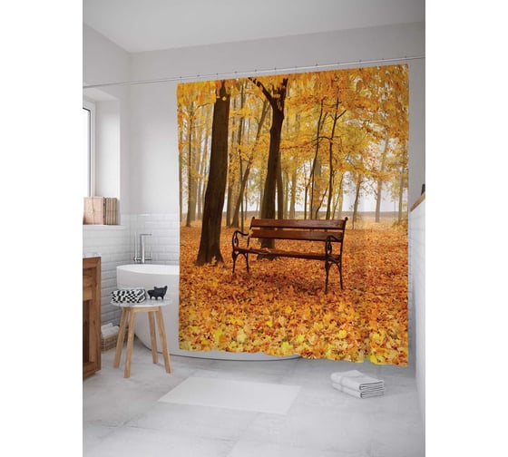 Штора (занавеска) для ванной JoyArty "Осенние думы" из сатена, 180х200 см с крючками, sc_17632 1