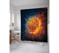Штора (занавеска) для ванной JoyArty "Баскетбольная стихия" из сатена, 180х200 см с крючками, sc_11459