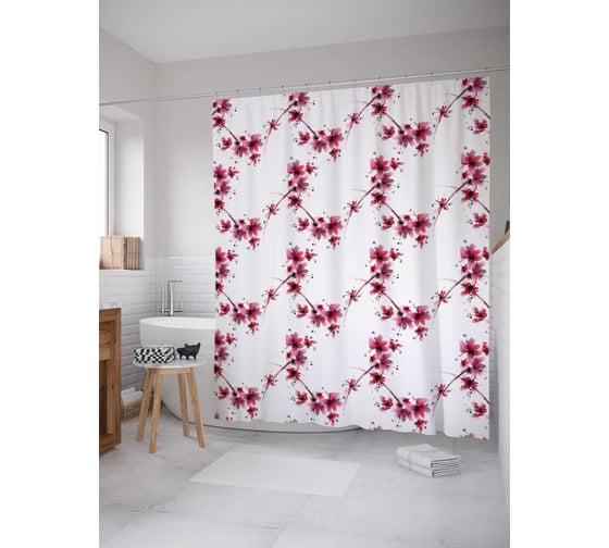 Штора (занавеска) для ванной JoyArty "Цветочная решетка" из сатена, 180х200 см с крючками, sc_15814 1