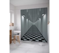Штора (занавеска) для ванной JoyArty "Шахматный пол" из сатена, 180х200 см с крючками, sc_17863