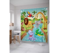 Штора (занавеска) для ванной JoyArty "Веселый водопой" из сатена, 180х200 см с крючками, sc_1226