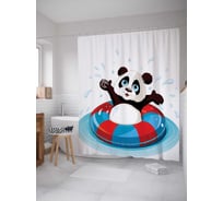 Штора (занавеска) для ванной JoyArty "Панда купается" из сатена, 180х200 см с крючками, sc_17660