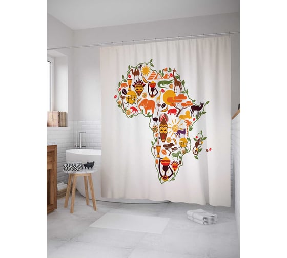 Штора (занавеска) для ванной JoyArty "Ассоциативная карта Африки" из сатена, 180х200 см с крючками, sc_17554 1