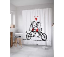 Штора (занавеска) для ванной JoyArty "Пара на велосипеде" из сатена, 180х200 см с крючками, sc_17802