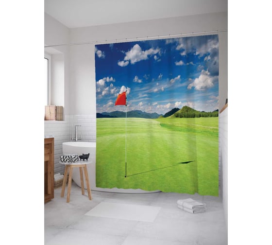 Штора (занавеска) для ванной JoyArty "Спокойный гольф" из сатена, 180х200 см с крючками, sc_11498 1