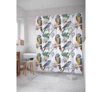 Штора (занавеска) для ванной JoyArty "Ветки для попугаев" из сатена, 180х200 см с крючками, sc_12043