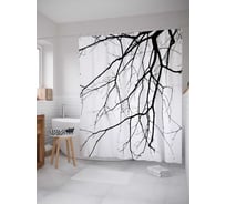 Штора (занавеска) для ванной JoyArty "Грустящие ветки" из сатена, 180х200 см с крючками, sc_18088