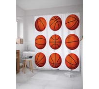 Штора (занавеска) для ванной JoyArty "Баскетбольные мячи" из сатена, 180х200 см с крючками, sc_11463