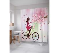Штора (занавеска) для ванной JoyArty "Велосипедная прогулка в платье" из сатена, 180х200 см с крючками, sc_17545