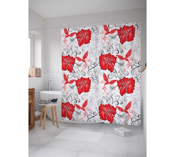 Штора (занавеска) для ванной JoyArty "Цветочная пышность" из сатена, 180х200 см с крючками, sc_12275 1