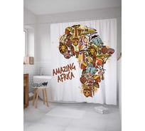 Штора (занавеска) для ванной JoyArty "Африканский материк" из сатена, 180х200 см с крючками, sc_17577