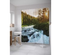 Штора (занавеска) для ванной JoyArty "Водопад за поворотом" из сатена, 180х200 см с крючками, sc_12168