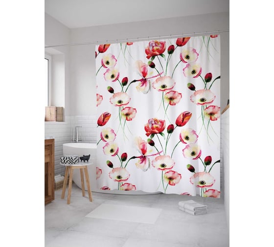 Штора (занавеска) для ванной JoyArty "Цветочное созвездие" из сатена, 180х200 см с крючками, sc_11916 1