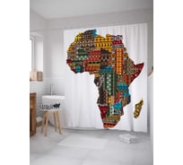 Штора (занавеска) для ванной JoyArty "Карта Африки в орнаментах" из сатена, 180х200 см с крючками, sc_17579