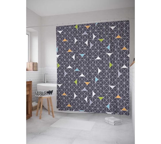 Штора (занавеска) для ванной JoyArty "Треугольные пункты" из сатена, 180х200 см с крючками, sc_11567 1