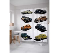 Штора (занавеска) для ванной JoyArty "Ретро-автомобили" из сатена, 180х200 см с крючками, sc_17770