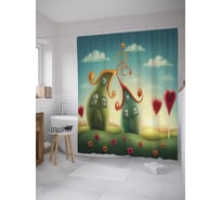 Штора (занавеска) для ванной JoyArty "Волшебное поместье гномов" из сатена, 180х200 см с крючками, sc_11981