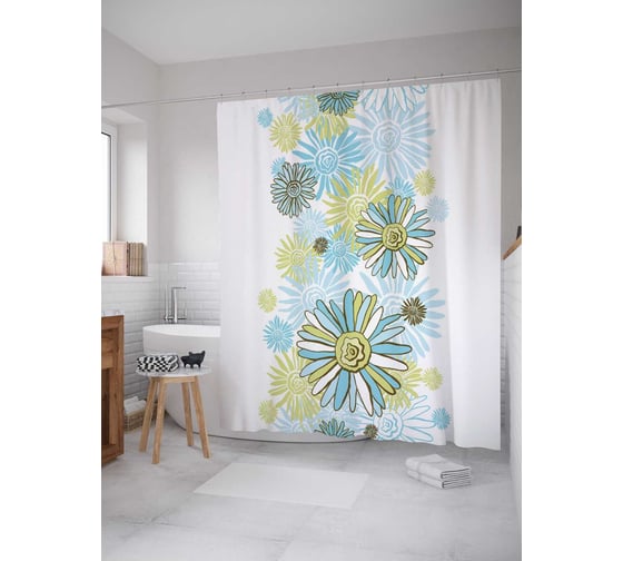 Штора (занавеска) для ванной JoyArty "Космический сад" из сатена, 180х200 см с крючками, sc_12023 1