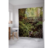 Штора (занавеска) для ванной JoyArty "Мост в зарослях" из сатена, 180х200 см с крючками, sc_17892