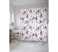 Штора (занавеска) для ванной JoyArty "Птицы на ветках" из сатена, 180х200 см с крючками, sc_12171