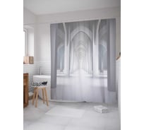 Штора (занавеска) для ванной JoyArty "Белый дом" из сатена, 180х200 см с крючками, sc_17860