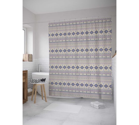 Штора (занавеска) для ванной JoyArty "Этнические узоры" из сатена, 180х200 см с крючками, sc_10180 1