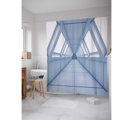 Штора (занавеска) для ванной JoyArty "Внеземной тоннель" из сатена, 180х200 см с крючками, sc_17846 1