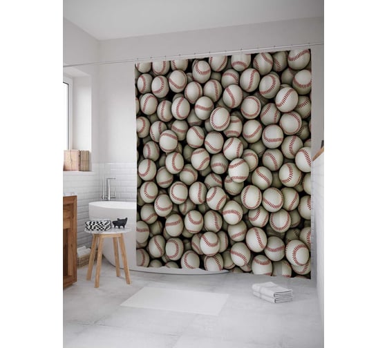 Штора (занавеска) для ванной JoyArty "Запас мячей" из сатена, 180х200 см с крючками, sc_11452 1