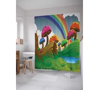 Штора (занавеска) для ванной JoyArty "Лес грибов" из сатена, 180х200 см с крючками, sc_12104