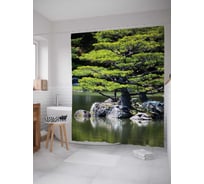 Штора (занавеска) для ванной JoyArty "Японский сад" из сатена, 180х200 см с крючками, sc_17886