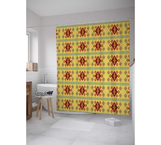 Штора (занавеска) для ванной JoyArty "Орнамент с полосами" из сатена, 180х200 см с крючками, sc_10188 1