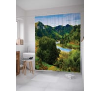 Штора (занавеска) для ванной JoyArty "Птичий полет" из сатена, 180х200 см с крючками, sc_12155