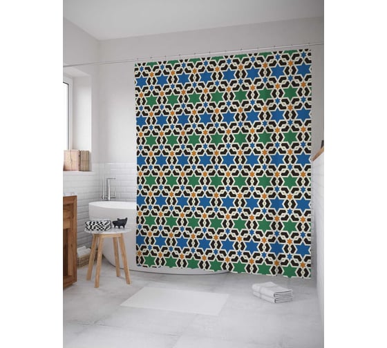 Штора (занавеска) для ванной JoyArty "Звездная цепь" из сатена, 180х200 см с крючками, sc_12321 1