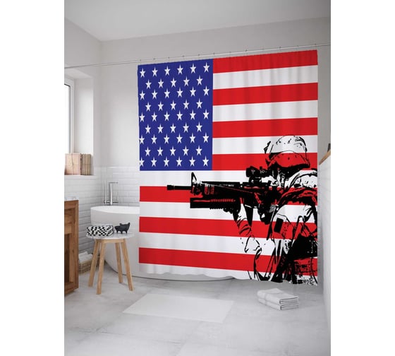 Штора (занавеска) для ванной JoyArty "Военная тематика" из сатена, 180х200 см с крючками, sc_17963 1