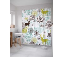 Штора (занавеска) для ванной JoyArty "Олени и цветы" из сатена, 180х200 см sc_50117