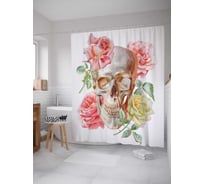 Штора (занавеска) для ванной JoyArty "Череп в розах" из сатена, 180х200 см с крючками, sc_13860