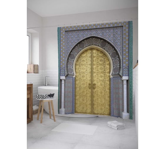 Штора (занавеска) для ванной JoyArty "Вход во дворец" из сатена, 180х200 см с крючками, sc_12314 1