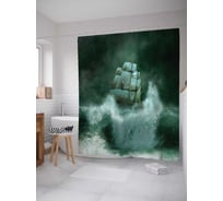 Штора (занавеска) для ванной JoyArty "Волны накрывают корабль" из сатена, 180х200 см с крючками, sc_17826